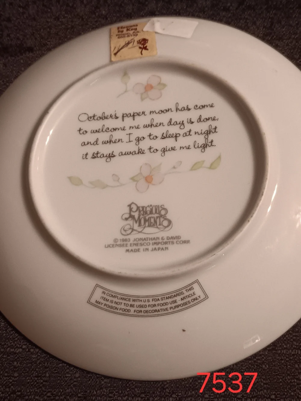 Precious Moments White Plate with Gold Trim October